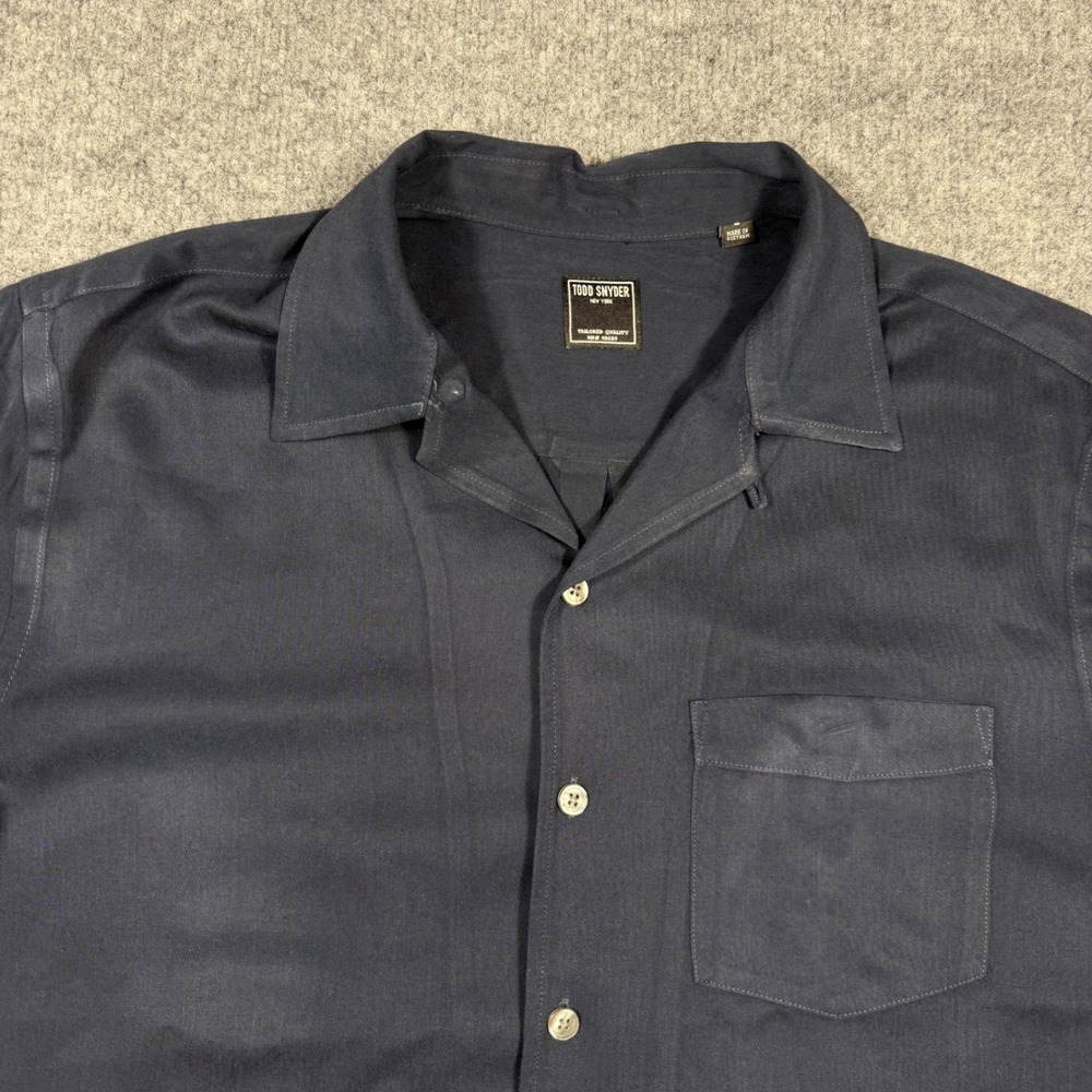 Todd Snyder Camp Shirt Short Sleeve Large Navy Viscose Lyocell GUC